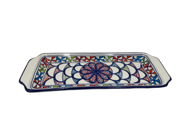 Cake schaal Naoura serveerschaal handgemaakt 35 x 14 cm groen rood blauw | CP.NA.30 | Dishes &amp; Deco