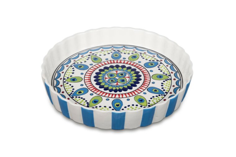 Quicheschaal taartvorm Pavo serveerschaal handgemaakt &Oslash; 24 rond blauw groen | QU.PA.30 | Dishes &amp; Deco