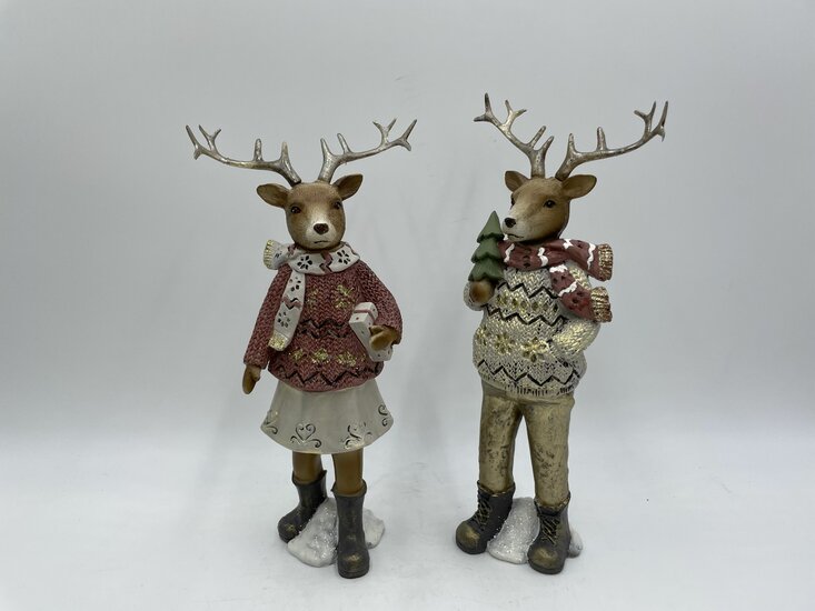 Set van 2 Rendieren kerstboom cadeautje bruin 28 x 9 cm  | HSH755726 | Home Sweet Home | Stoer &amp; Sober Woonstijl