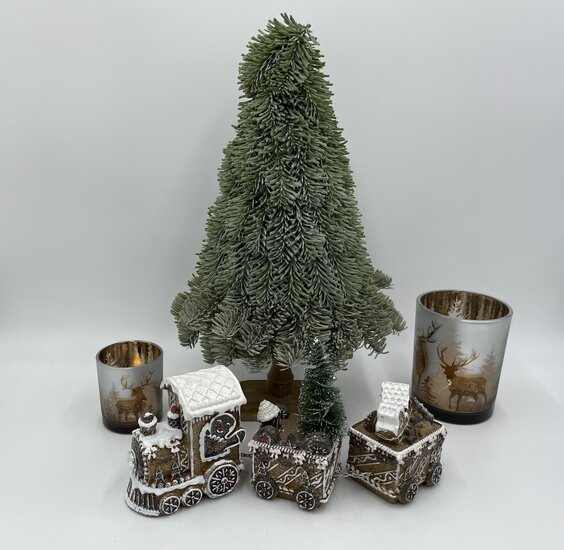 Set van 2 Waxinelichtjes klein groot kerst rendier bos  theelichthouder windlicht glas 12x9/7,5x6 cm rond koper | HSH574523 | Stoer &amp; Sober Woonstijl