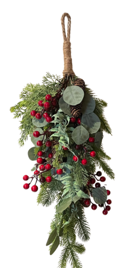 Decoratie kunsttak kersthanger met blad & besjes groen rood 60 cm| 359129 | Home Sweet Home | Stoer & Sober Woonstijl