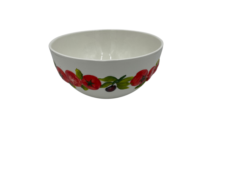 Schaal rond tomaten &amp; olijven &Oslash; 26 cm wit rood aardewerk | P091 | Piccobella