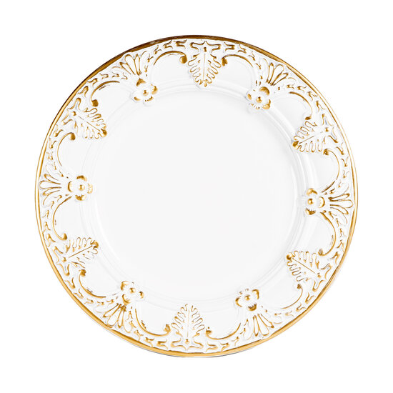 Dekoratief | Deco schaal rond, wit/goud, pvc, 33x33cm | A249087