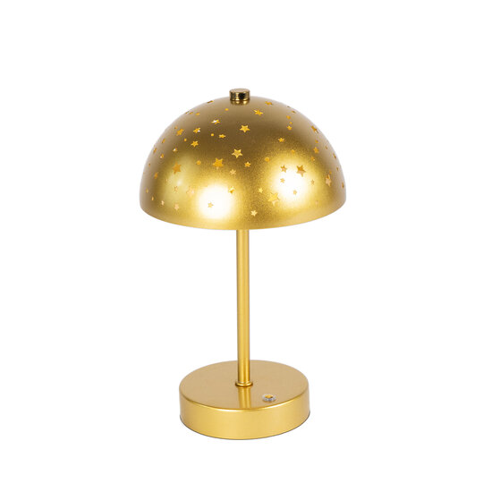 Dekoratief | Lamp op voet m/sterren, goud, metaal, oplaadbaar, 15x15x25cm | A249114