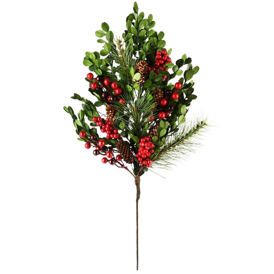 Dekoratief | Deco tak m/besjes/dennenappels, groen/rood, 57cm | A245528