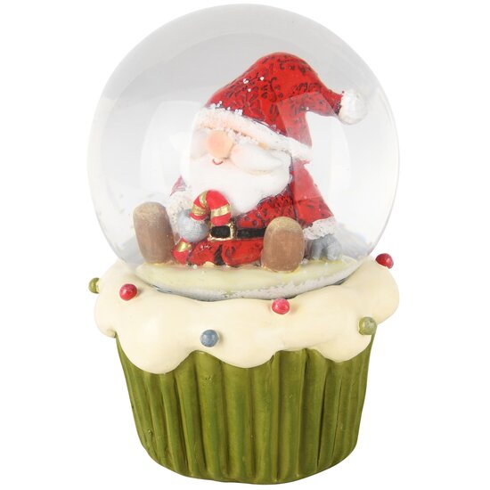 Dekoratief | Waterbol cupcake m/santa, groen/rood, resina/glas, 10x10x15cm | A245636