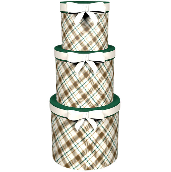 Dekoratief | Set 3 tondozen m/strik &#039;Nordic Check&#039;, 23x23x20cm | A245829