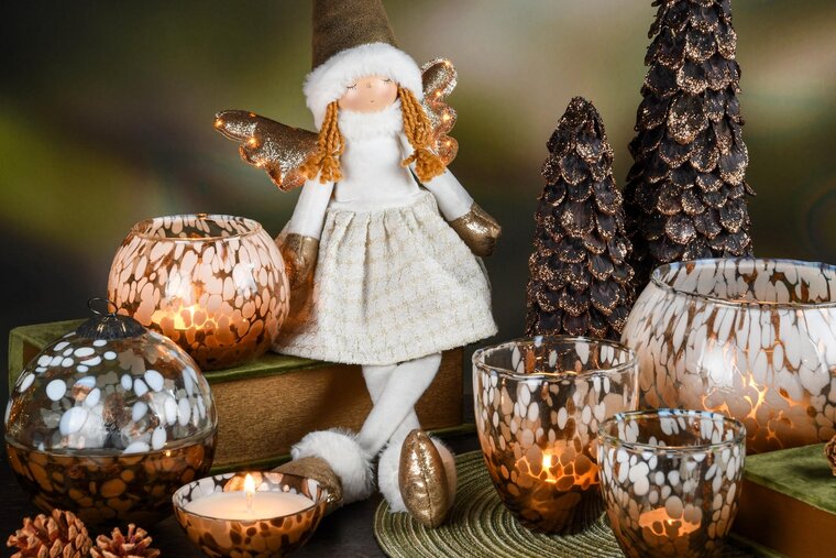 Dekoratief | Kerstbal geurkaars 'Bronze' parf. Chocolate, glas/wax, 9x9x10cm | A248022