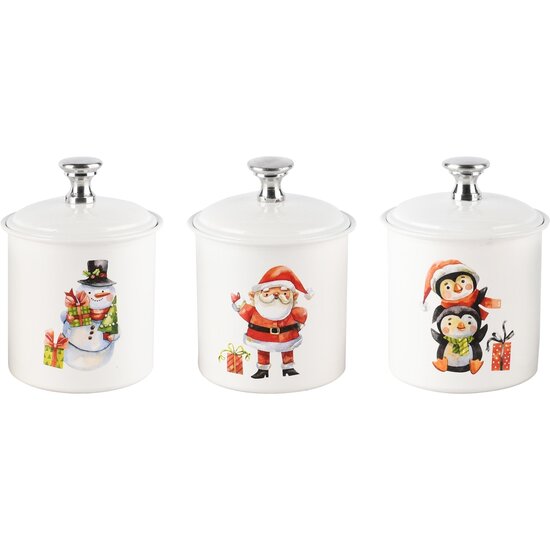 Dekoratief | Bewaarpotje &#039;Santa/Snowman/Penguin&#039;, metaal, 7x7x8cm, set van 3 stuks | A248235