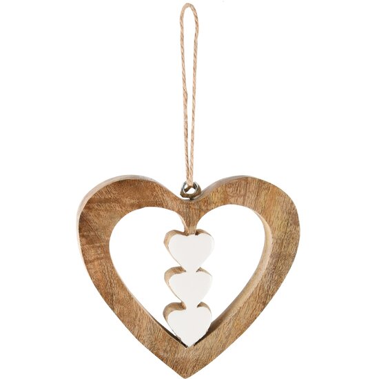 Dekoratief | Hanger hart m/hartjes, wit/naturel, hout, 12x2x12cm | A248343