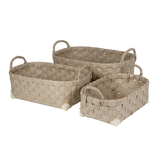 Dekoratief | Set 3 manden, RH, beige, karton, 53x37x18cm | A249017