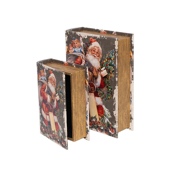 Dekoratief | Set 2 boekdozen &#039;Santa w/presents&#039;, hout, 19x7x27cm | A249025