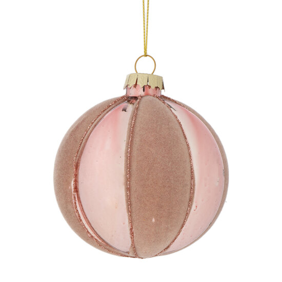 Dekoratief | Hanger kerstbal m/strepen, roze, glas, 8x8x8cm | A249057