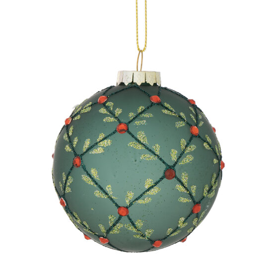 Dekoratief | Hanger kerstbal m/ruiten, groen/goud, glas, 8x8x8cm | A249066