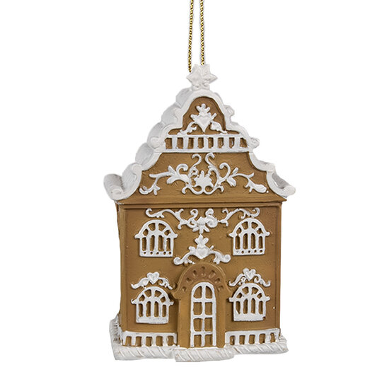 Clayre &amp; Eef | Decoratie hanger huisje Bruin Wit 6x4x9 cm | 6PR4212