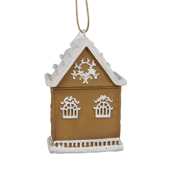 Clayre &amp; Eef | Decoratie hanger huisje Bruin Wit 6x4x9 cm | 6PR4212