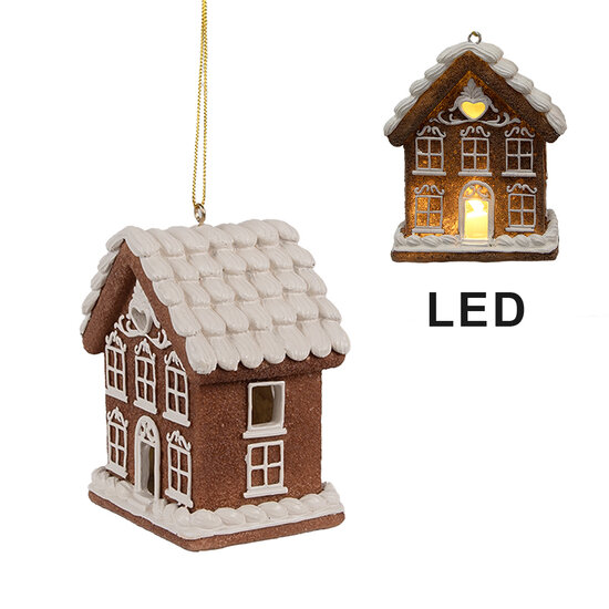 Clayre &amp; Eef | Decoratie hanger huisje met LED Bruin 8x6x10 cm | 6PR4358