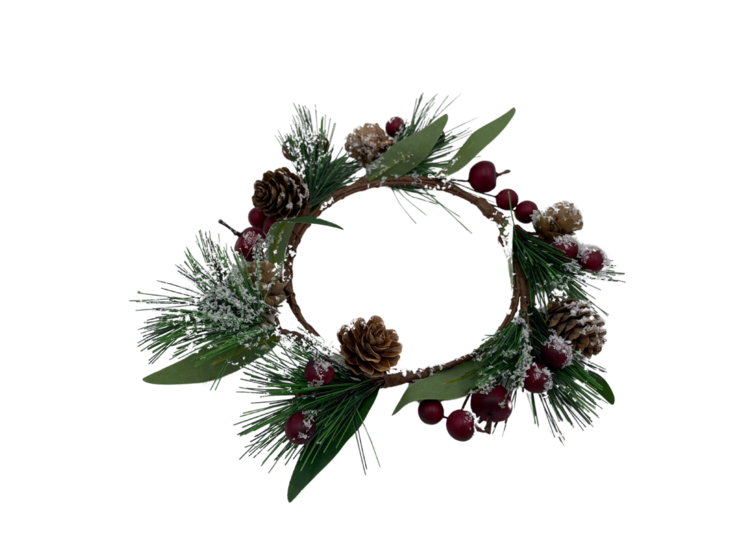 Kerstkrans met rode bessen dennenappels groen besneeuwd D 20 cm | 261356-061 | Home Sweet Home | Stoer &amp; Sober Woonstijl