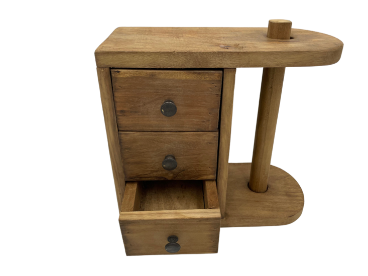 Keukenrolhouder hout bruin met 3 lades staand of ophang muur 28,5 x 30 cm | 546596 | Home Sweet Home | Stoer &amp; Sober Woonstijl