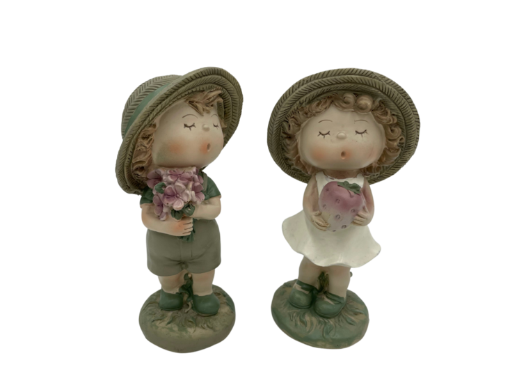 Set van 2 decoratiebeeld jongen meisje 16 x 7 cm groen polyresin | 6499443-2 | Home Sweet Home