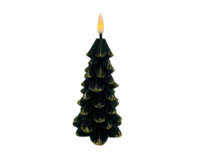 Led kaars kerstboom groen goud M 17 x 8 cm met timer waskaars effect warm licht | 802078 | Home Sweet Home