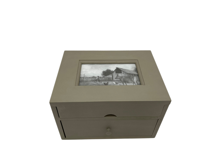 Juwelendoos opbergkist met lade fotolijst groen hout 22 x 14 x 14 cm |  819864-1 | Home Sweet Home 