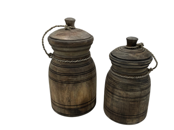 Nepalese kruik pot klein met deksel &amp; touw hout vintage bruin 26 x 14 cm | Stoer &amp; Sober | HSH11068 | Home Sweet Home