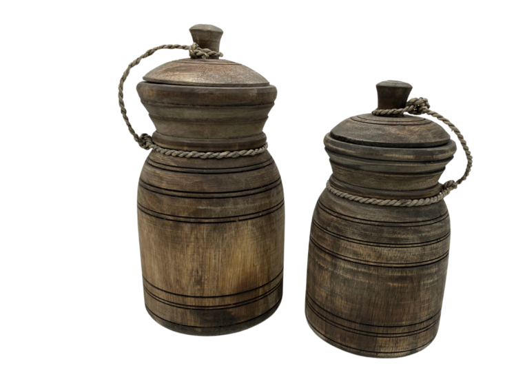 Nepalese kruik pot klein met deksel &amp; touw hout vintage bruin 26 x 14 cm | Stoer &amp; Sober | HSH11068 | Home Sweet Home