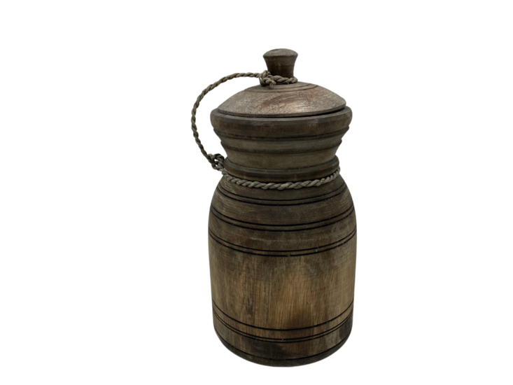 Nepalese kruik pot klein met deksel &amp; touw hout vintage bruin 26 x 14 cm | Stoer &amp; Sober | HSH11068 | Home Sweet Home