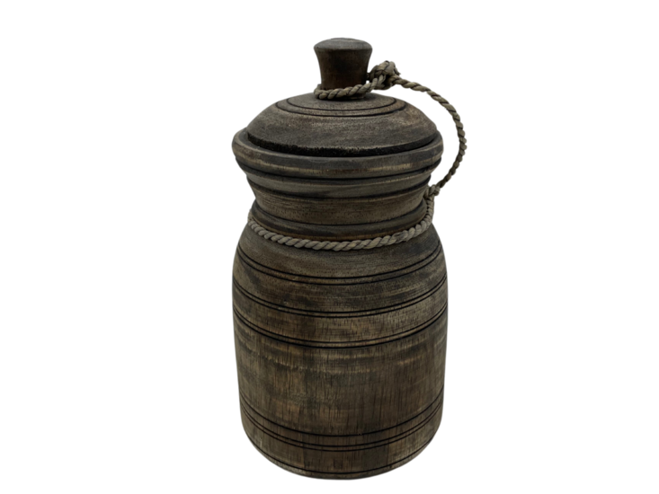 Nepalese kruik pot groot met deksel &amp; touw hout vintage bruin 30 x 15 cm | Stoer &amp; Sober | HSH932937 | Home Sweet Home