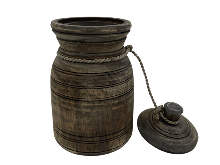 Nepalese kruik pot groot met deksel &amp; touw hout vintage bruin 30 x 15 cm | Stoer &amp; Sober | HSH932937 | Home Sweet Home