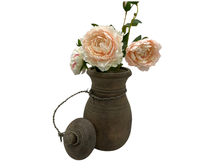 Nepalese kruik pot met deksel &amp; touw hout vintage bruin 30 x 16 cm | Stoer &amp; Sober | HSH567503 | Home Sweet Home