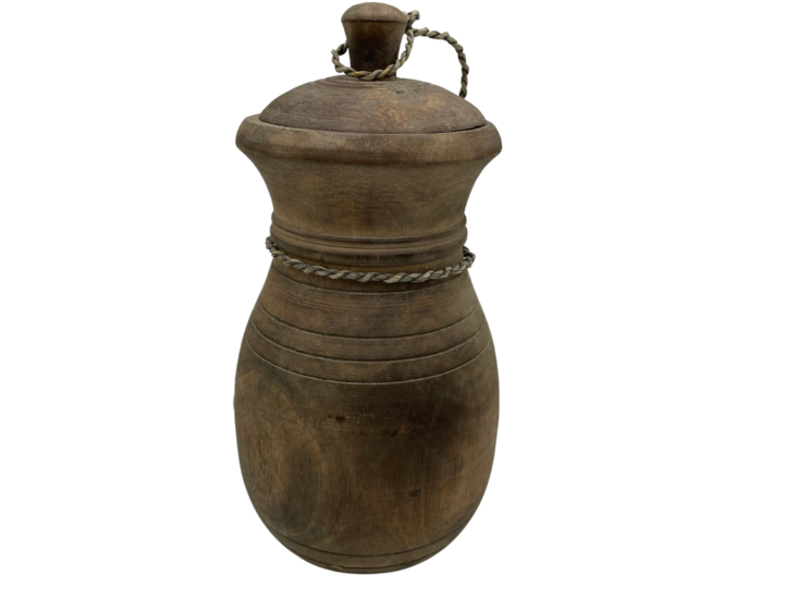 Nepalese kruik pot met deksel &amp; touw hout vintage bruin 30 x 16 cm | Stoer &amp; Sober | HSH567503 | Home Sweet Home