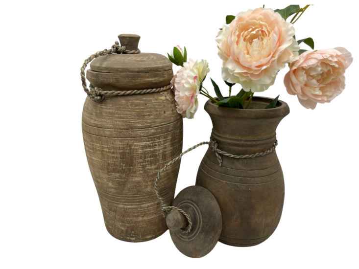 Nepalese kruik pot met deksel &amp; touw hout vintage bruin 30 x 16 cm | Stoer &amp; Sober | HSH567503 | Home Sweet Home