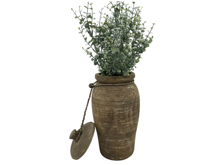 Nepalese kruik pot met deksel &amp; touw hout vintage bruin 36 x 18 cm | Stoer &amp; Sober | HSH757793 | Home Sweet Home