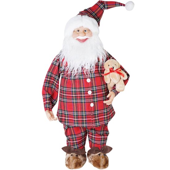 Dekoratief | Santa staand m/pyjama, rood, polyester, 90cm | A239030