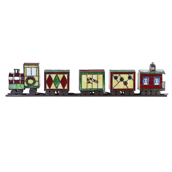 Clayre &amp; Eef | Tiffany Tafellamp Trein Rood Groen 100x9x20 cm E14/max 5x7W | 5LL-9350