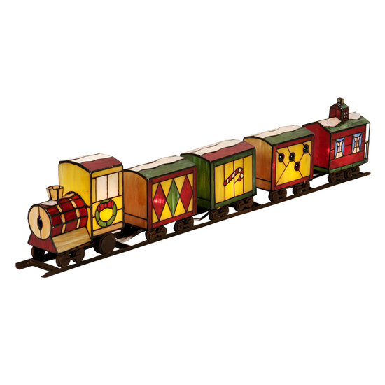 Clayre &amp; Eef | Tiffany Tafellamp Trein Rood Groen 100x9x20 cm E14/max 5x7W | 5LL-9350