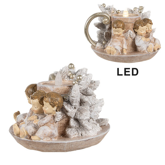 Clayre &amp; Eef | Decoratie kandelaar Engel Bruin LED 14x13x10 cm | 6PR4164