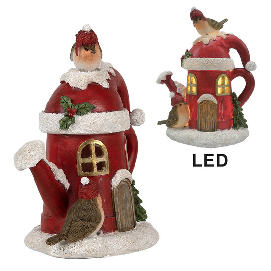 Clayre &amp; Eef | Decoratie vogels op gieter LED rood 13x10x16 cm | 6PR4174