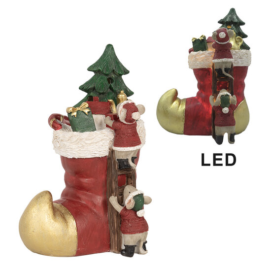 Clayre &amp; Eef | Decoratie Muizen in laars rood LED 14x10x19 cm | 6PR4176