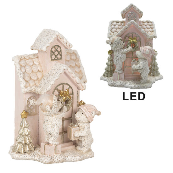 Clayre &amp; Eef | Decoratie huis met beren roze LED 15x10x18 cm | 6PR4229