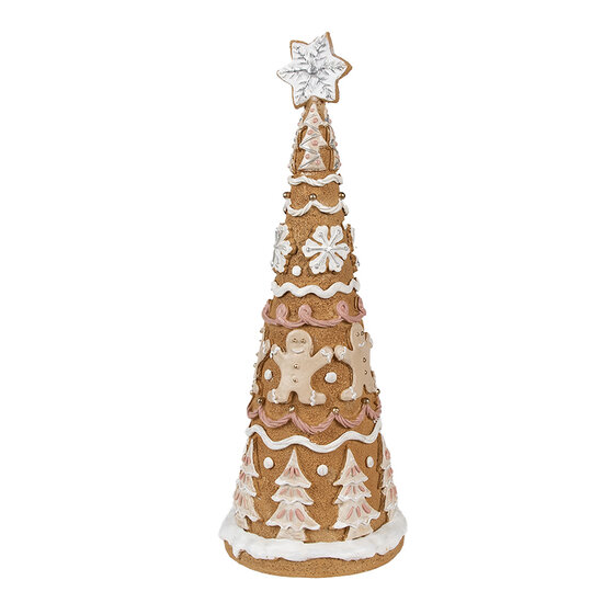 Clayre &amp; Eef | Kerstdecoratie Kerstboom Bruin Wit &oslash; 14x37 cm | 6PR4362