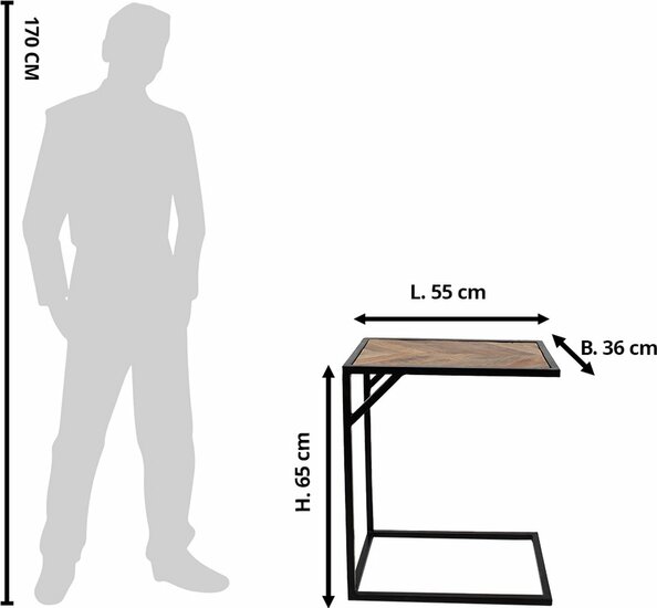 Clayre &amp; Eef | Bijzettafel 55x36x65 cm Bruin Zwart Hout Ijzer| 50739