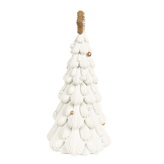 Clayre &amp; Eef | Kerstdecoratie Beeld Kerstboom Wit Bruin &oslash; 13x26 cm | 6PR4246