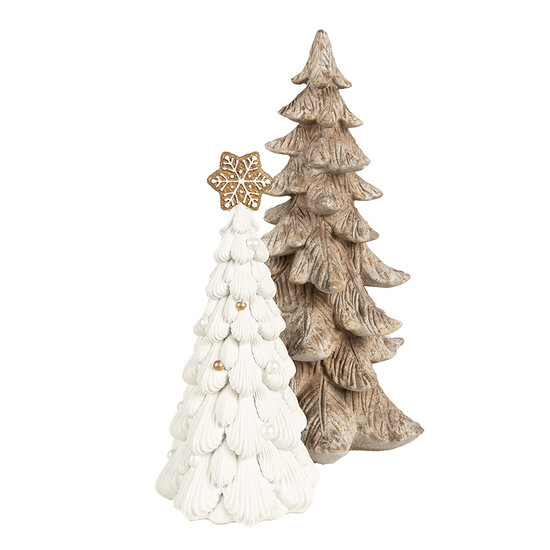 Clayre &amp; Eef | Kerstdecoratie Beeld Kerstboom Wit Bruin &oslash; 13x26 cm | 6PR4246