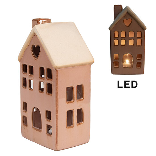 Clayre & Eef | Decoratie Huisje met LED Bruin 8x6x15 cm | 6CE1796