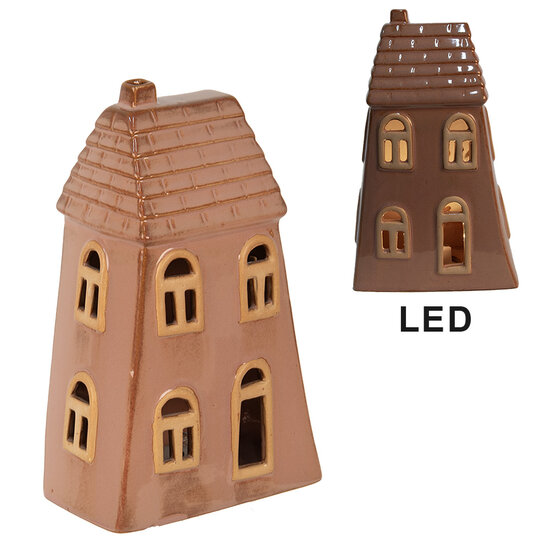 Clayre &amp; Eef | Decoratie Huisje met LED Bruin 10x6x16 cm | 6CE1798