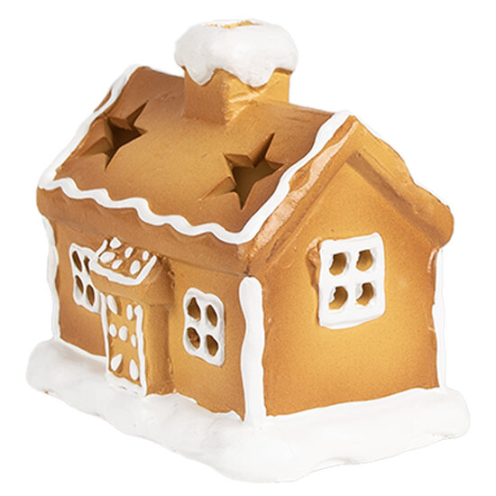 Clayre &amp; Eef | Theelichthouder Kerst Huisje Bruin 11x8x10 cm | 6CE1804