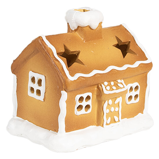 Clayre &amp; Eef | Theelichthouder Kerst Huisje Bruin 11x8x10 cm | 6CE1804